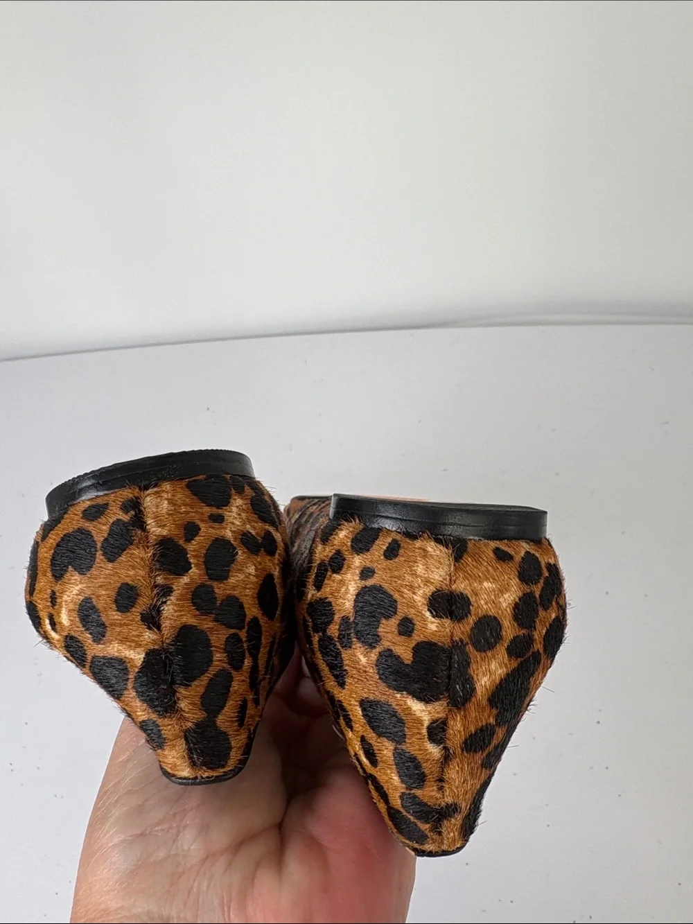 👞 Lands' End fur leather Leopard Print Pointed Toe Flats with Black Patent Cap